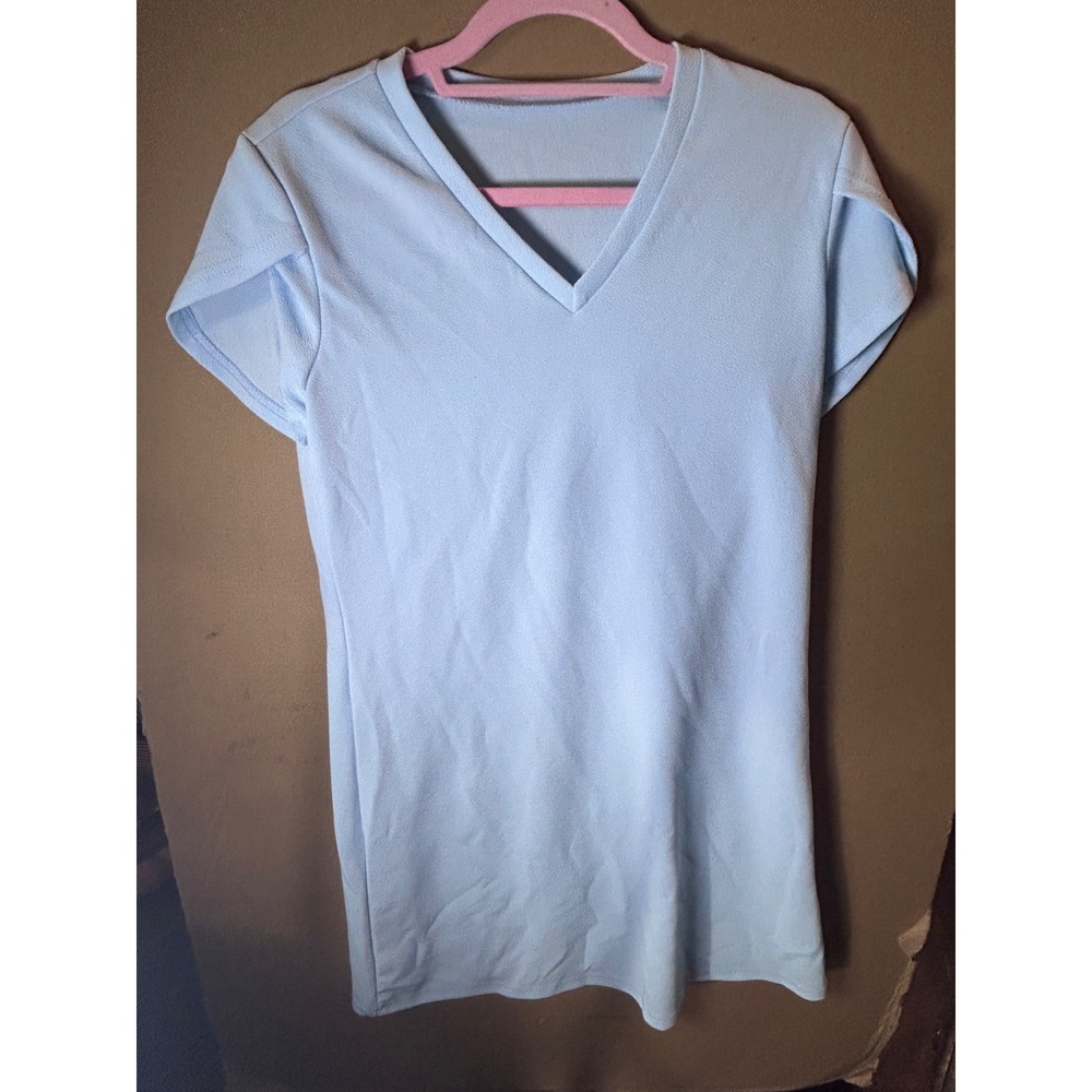 SHEIN V-Neck Short Sleeve Top Womens Size M Light Blue Excellent Textured Tee